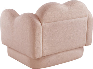 Meridian Furniture Bloom Sculptural Accent Chair Plush Curved Back Design for Modern Living Room or Bedroom Pink Faux Shearling Teddy Fabric 44006Pink-C