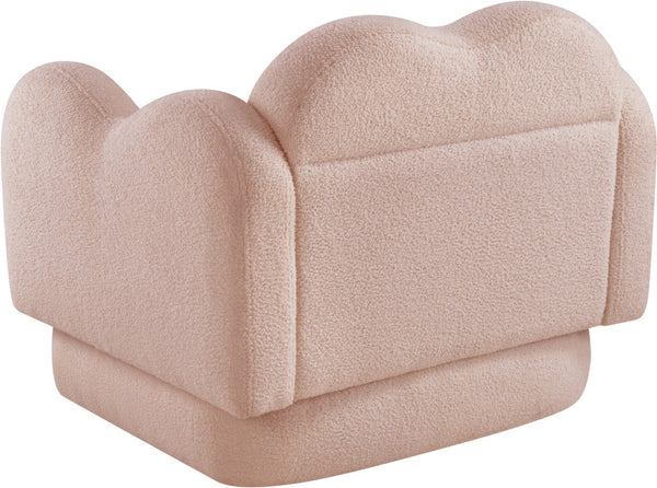 Meridian Furniture Bloom Sculptural Accent Chair Plush Curved Back Design for Modern Living Room or Bedroom Pink Faux Shearling Teddy Fabric 44006Pink-C