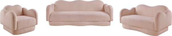 Meridian Furniture Bloom Sculptural Accent Chair Plush Curved Back Design for Modern Living Room or Bedroom Pink Faux Shearling Teddy Fabric 44006Pink-C