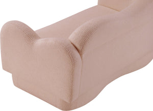 Meridian Furniture Bloom Sculptural Loveseat with Curved Cloud Silhouette and Plush Upholstery for Modern Living Pink Faux Shearling Teddy Fabric 44006Pink-L