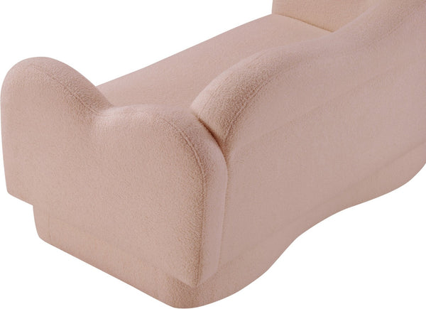 Meridian Furniture Bloom Sculptural Loveseat with Curved Cloud Silhouette and Plush Upholstery for Modern Living Pink Faux Shearling Teddy Fabric 44006Pink-L