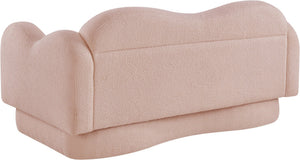 Meridian Furniture Bloom Sculptural Loveseat with Curved Cloud Silhouette and Plush Upholstery for Modern Living Pink Faux Shearling Teddy Fabric 44006Pink-L
