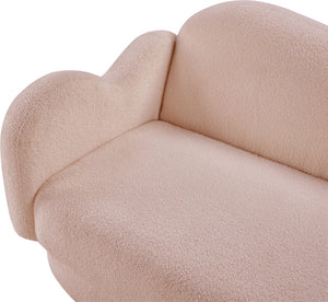 Meridian Furniture Bloom Sculptural Loveseat with Curved Cloud Silhouette and Plush Upholstery for Modern Living Pink Faux Shearling Teddy Fabric 44006Pink-L