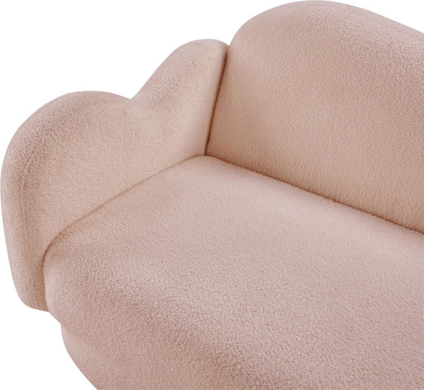 Meridian Furniture Bloom Sculptural Loveseat with Curved Cloud Silhouette and Plush Upholstery for Modern Living Pink Faux Shearling Teddy Fabric 44006Pink-L