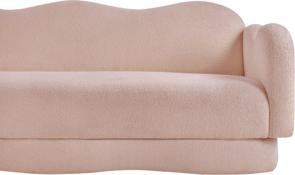Meridian Furniture Bloom Sculptural Curved Sofa with Cloud Silhouette Seats Three for Modern Living Rooms Pink Faux Shearling Teddy Fabric 44006Pink-S