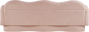 Meridian Furniture Bloom Sculptural Curved Sofa with Cloud Silhouette Seats Three for Modern Living Rooms Pink Faux Shearling Teddy Fabric 44006Pink-S
