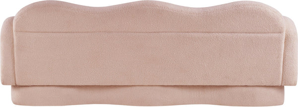 Meridian Furniture Bloom Sculptural Curved Sofa with Cloud Silhouette Seats Three for Modern Living Rooms Pink Faux Shearling Teddy Fabric 44006Pink-S