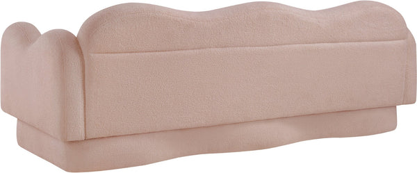 Meridian Furniture Bloom Sculptural Curved Sofa with Cloud Silhouette Seats Three for Modern Living Rooms Pink Faux Shearling Teddy Fabric 44006Pink-S