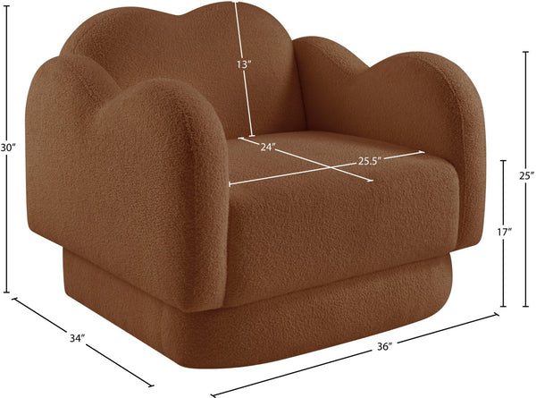 Meridian Furniture Bloom Sculptural Accent Chair Plush Curved Back Design for Modern Living Room or Bedroom Saddle Faux Shearling Teddy Fabric 44006Saddle-C
