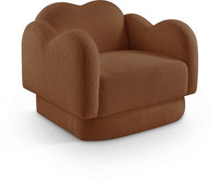 Meridian Furniture Bloom Sculptural Accent Chair Plush Curved Back Design for Modern Living Room or Bedroom Saddle Faux Shearling Teddy Fabric 44006Saddle-C