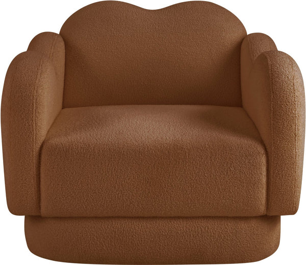 Meridian Furniture Bloom Sculptural Accent Chair Plush Curved Back Design for Modern Living Room or Bedroom Saddle Faux Shearling Teddy Fabric 44006Saddle-C