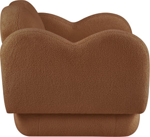 Meridian Furniture Bloom Sculptural Accent Chair Plush Curved Back Design for Modern Living Room or Bedroom Saddle Faux Shearling Teddy Fabric 44006Saddle-C
