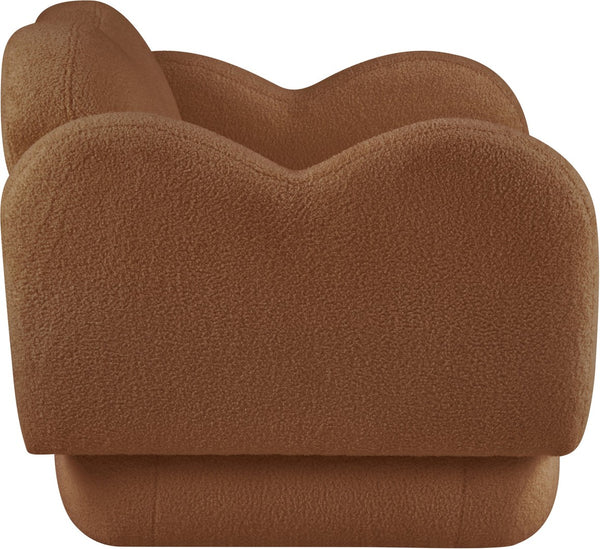 Meridian Furniture Bloom Sculptural Accent Chair Plush Curved Back Design for Modern Living Room or Bedroom Saddle Faux Shearling Teddy Fabric 44006Saddle-C