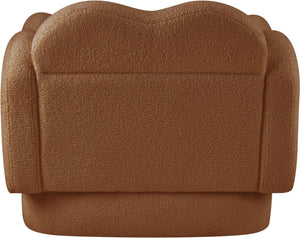 Meridian Furniture Bloom Sculptural Accent Chair Plush Curved Back Design for Modern Living Room or Bedroom Saddle Faux Shearling Teddy Fabric 44006Saddle-C