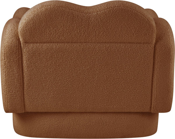 Meridian Furniture Bloom Sculptural Accent Chair Plush Curved Back Design for Modern Living Room or Bedroom Saddle Faux Shearling Teddy Fabric 44006Saddle-C