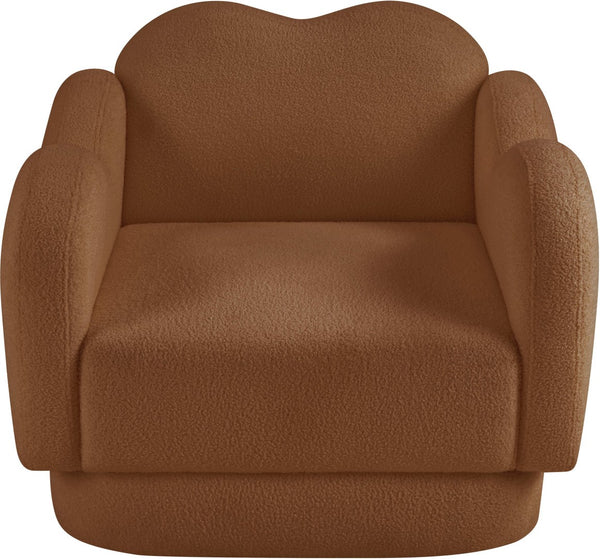 Meridian Furniture Bloom Sculptural Accent Chair Plush Curved Back Design for Modern Living Room or Bedroom Saddle Faux Shearling Teddy Fabric 44006Saddle-C
