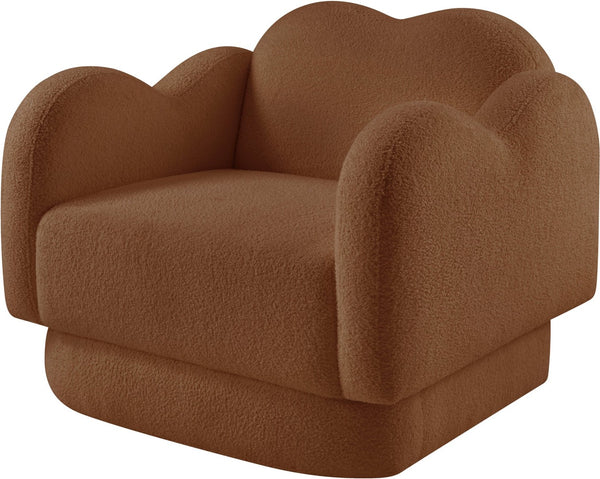 Meridian Furniture Bloom Sculptural Accent Chair Plush Curved Back Design for Modern Living Room or Bedroom Saddle Faux Shearling Teddy Fabric 44006Saddle-C