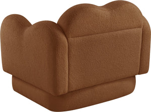 Meridian Furniture Bloom Sculptural Accent Chair Plush Curved Back Design for Modern Living Room or Bedroom Saddle Faux Shearling Teddy Fabric 44006Saddle-C