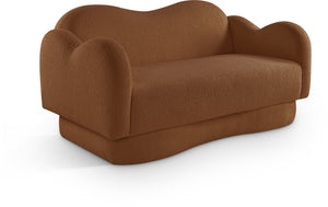 Meridian Furniture Bloom Sculptural Loveseat with Curved Cloud Silhouette and Plush Upholstery for Modern Living Saddle Faux Shearling Teddy Fabric 44006Saddle-L