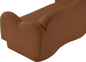 Meridian Furniture Bloom Sculptural Loveseat with Curved Cloud Silhouette and Plush Upholstery for Modern Living Saddle Faux Shearling Teddy Fabric 44006Saddle-L