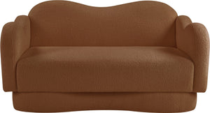 Meridian Furniture Bloom Sculptural Loveseat with Curved Cloud Silhouette and Plush Upholstery for Modern Living Saddle Faux Shearling Teddy Fabric 44006Saddle-L