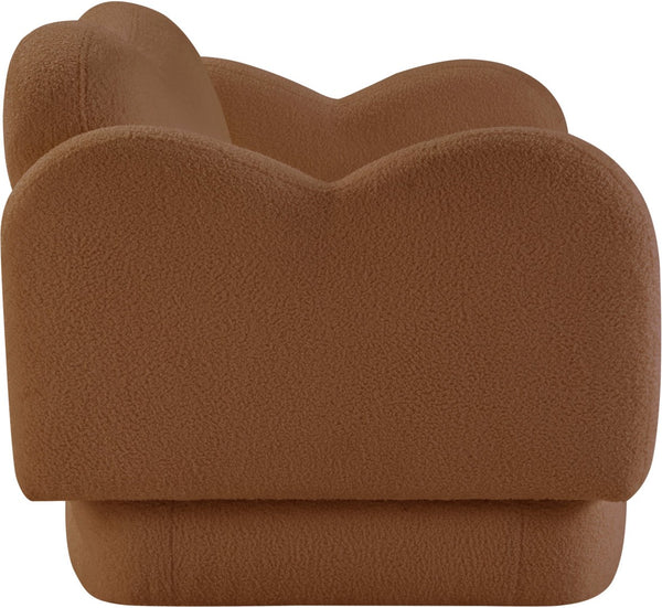 Meridian Furniture Bloom Sculptural Loveseat with Curved Cloud Silhouette and Plush Upholstery for Modern Living Saddle Faux Shearling Teddy Fabric 44006Saddle-L