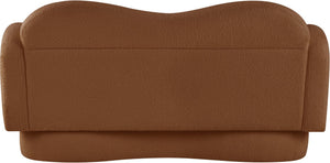 Meridian Furniture Bloom Sculptural Loveseat with Curved Cloud Silhouette and Plush Upholstery for Modern Living Saddle Faux Shearling Teddy Fabric 44006Saddle-L