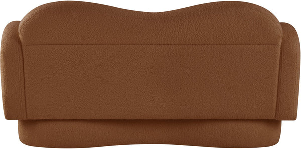 Meridian Furniture Bloom Sculptural Loveseat with Curved Cloud Silhouette and Plush Upholstery for Modern Living Saddle Faux Shearling Teddy Fabric 44006Saddle-L