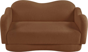 Meridian Furniture Bloom Sculptural Loveseat with Curved Cloud Silhouette and Plush Upholstery for Modern Living Saddle Faux Shearling Teddy Fabric 44006Saddle-L