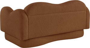 Meridian Furniture Bloom Sculptural Loveseat with Curved Cloud Silhouette and Plush Upholstery for Modern Living Saddle Faux Shearling Teddy Fabric 44006Saddle-L