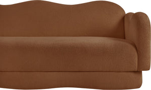Meridian Furniture Bloom Sculptural Curved Sofa with Cloud Silhouette Seats Three for Modern Living Rooms Saddle Faux Shearling Teddy Fabric 44006Saddle-S