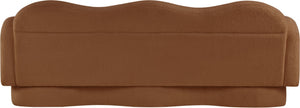 Meridian Furniture Bloom Sculptural Curved Sofa with Cloud Silhouette Seats Three for Modern Living Rooms Saddle Faux Shearling Teddy Fabric 44006Saddle-S