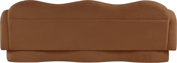 Meridian Furniture Bloom Sculptural Curved Sofa with Cloud Silhouette Seats Three for Modern Living Rooms Saddle Faux Shearling Teddy Fabric 44006Saddle-S