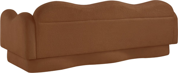 Meridian Furniture Bloom Sculptural Curved Sofa with Cloud Silhouette Seats Three for Modern Living Rooms Saddle Faux Shearling Teddy Fabric 44006Saddle-S