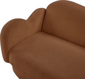 Meridian Furniture Bloom Sculptural Curved Sofa with Cloud Silhouette Seats Three for Modern Living Rooms Saddle Faux Shearling Teddy Fabric 44006Saddle-S