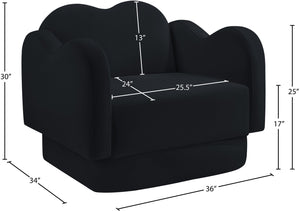 Meridian Furniture Bloom Sculptural Accent Chair Plush Curved Back Design for Modern Living Room or Bedroom Black Velvet 44007Black-C