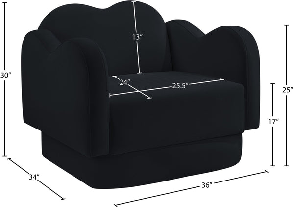 Meridian Furniture Bloom Sculptural Accent Chair Plush Curved Back Design for Modern Living Room or Bedroom Black Velvet 44007Black-C