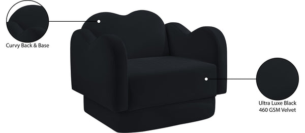 Meridian Furniture Bloom Sculptural Accent Chair Plush Curved Back Design for Modern Living Room or Bedroom Black Velvet 44007Black-C