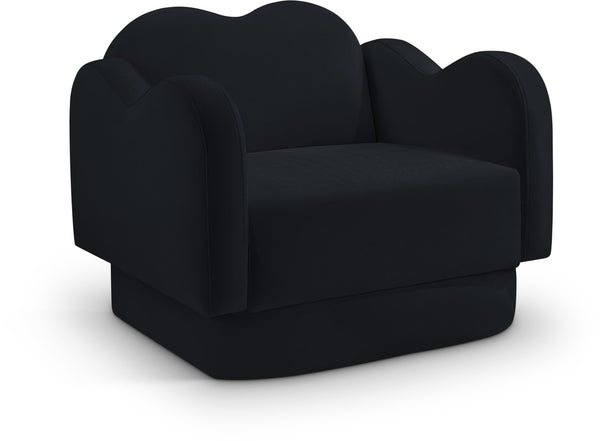 Meridian Furniture Bloom Sculptural Accent Chair Plush Curved Back Design for Modern Living Room or Bedroom Black Velvet 44007Black-C