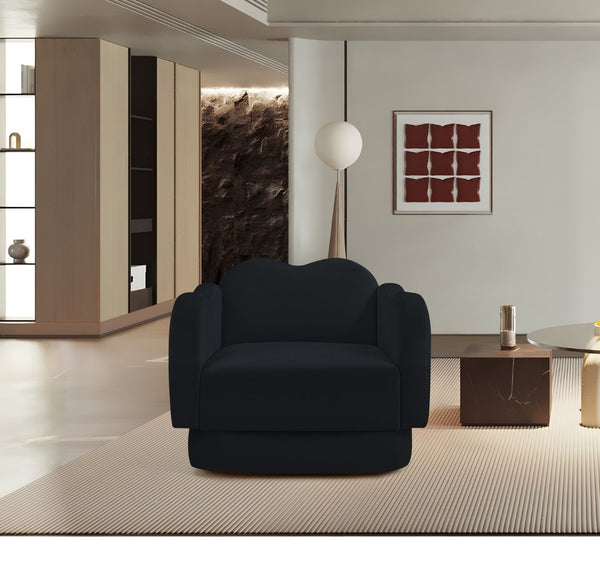Meridian Furniture Bloom Sculptural Accent Chair Plush Curved Back Design for Modern Living Room or Bedroom Black Velvet 44007Black-C