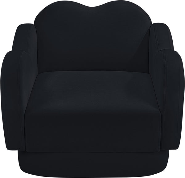 Meridian Furniture Bloom Sculptural Accent Chair Plush Curved Back Design for Modern Living Room or Bedroom Black Velvet 44007Black-C