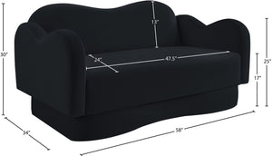 Meridian Furniture Bloom Sculptural Loveseat with Curved Cloud Silhouette and Plush Upholstery for Modern Living Black Velvet 44007Black-L