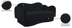 Meridian Furniture Bloom Sculptural Loveseat with Curved Cloud Silhouette and Plush Upholstery for Modern Living Black Velvet 44007Black-L