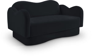 Meridian Furniture Bloom Sculptural Loveseat with Curved Cloud Silhouette and Plush Upholstery for Modern Living Black Velvet 44007Black-L