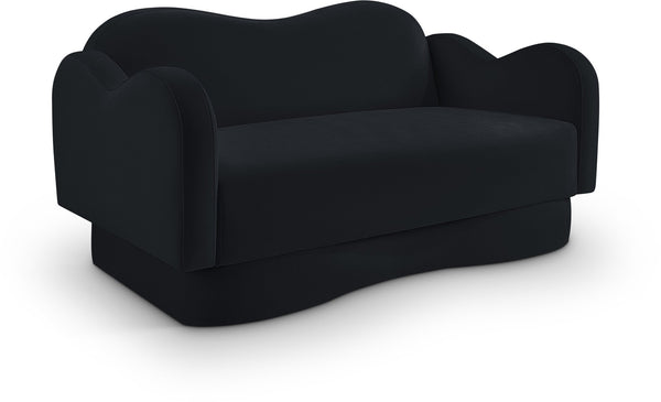 Meridian Furniture Bloom Sculptural Loveseat with Curved Cloud Silhouette and Plush Upholstery for Modern Living Black Velvet 44007Black-L