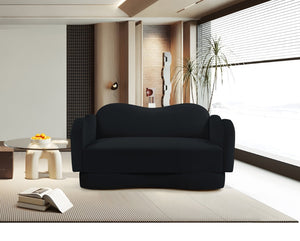 Meridian Furniture Bloom Sculptural Loveseat with Curved Cloud Silhouette and Plush Upholstery for Modern Living Black Velvet 44007Black-L