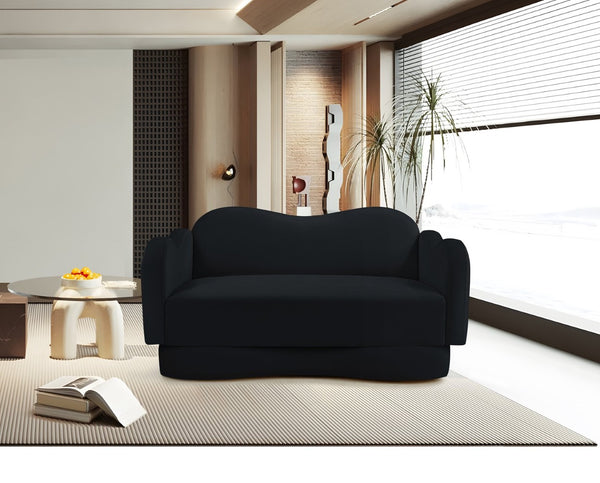 Meridian Furniture Bloom Sculptural Loveseat with Curved Cloud Silhouette and Plush Upholstery for Modern Living Black Velvet 44007Black-L