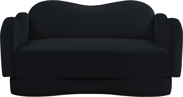 Meridian Furniture Bloom Sculptural Loveseat with Curved Cloud Silhouette and Plush Upholstery for Modern Living Black Velvet 44007Black-L