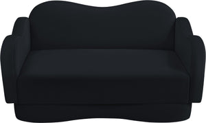 Meridian Furniture Bloom Sculptural Loveseat with Curved Cloud Silhouette and Plush Upholstery for Modern Living Black Velvet 44007Black-L