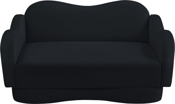 Meridian Furniture Bloom Sculptural Loveseat with Curved Cloud Silhouette and Plush Upholstery for Modern Living Black Velvet 44007Black-L
